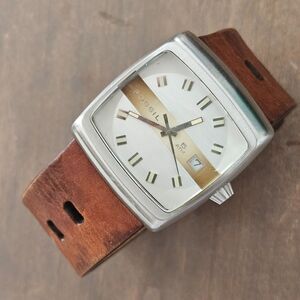 Vintage FOSSIL Watch JR-8253 Unisex Brown Wide Leather Strap Mens Womens